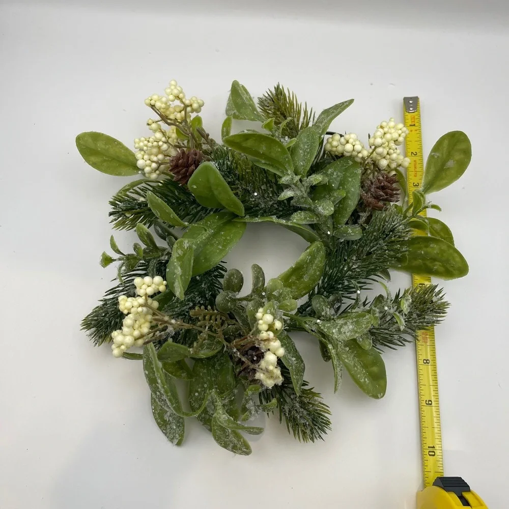 Frosted‎ Pine Berry Candle Ring Wreath 10 Inch Christmas Winter Greenery Decor